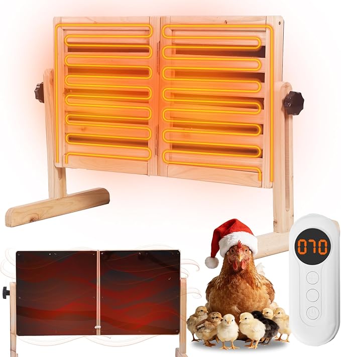 Foldable Chicken Coop Heater, 120W Waterproof Radiant Heater with Dual Plates, Adjustable Temp 70–190℉ for Winter Chicks
