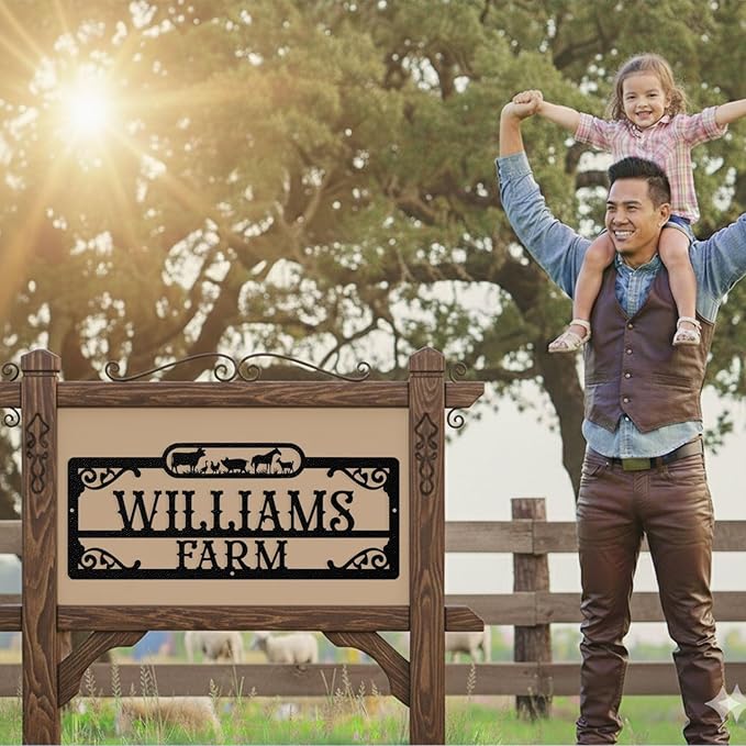 Personalized Metal Farm Sign, Custom Farm Metal Signs Outdoor, Custom Ranch Sign, Customized Family Name Signs for Farms, Ranch, Farmhouse - Housewarming Rancher Gifts