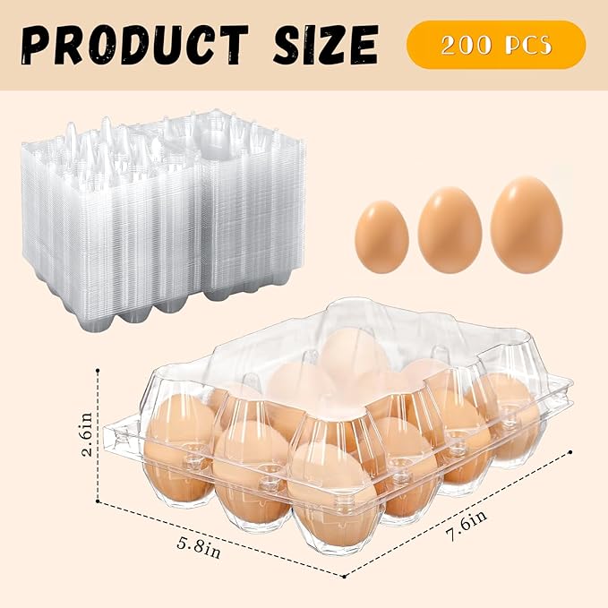 JarThenaAMCS 200Pcs Plastic Egg Carton Bulk Empty Clear Egg Tray Holder Container for Farm Business Market Home Kitchen Refrigerator Storage (3 x 4 Grids)