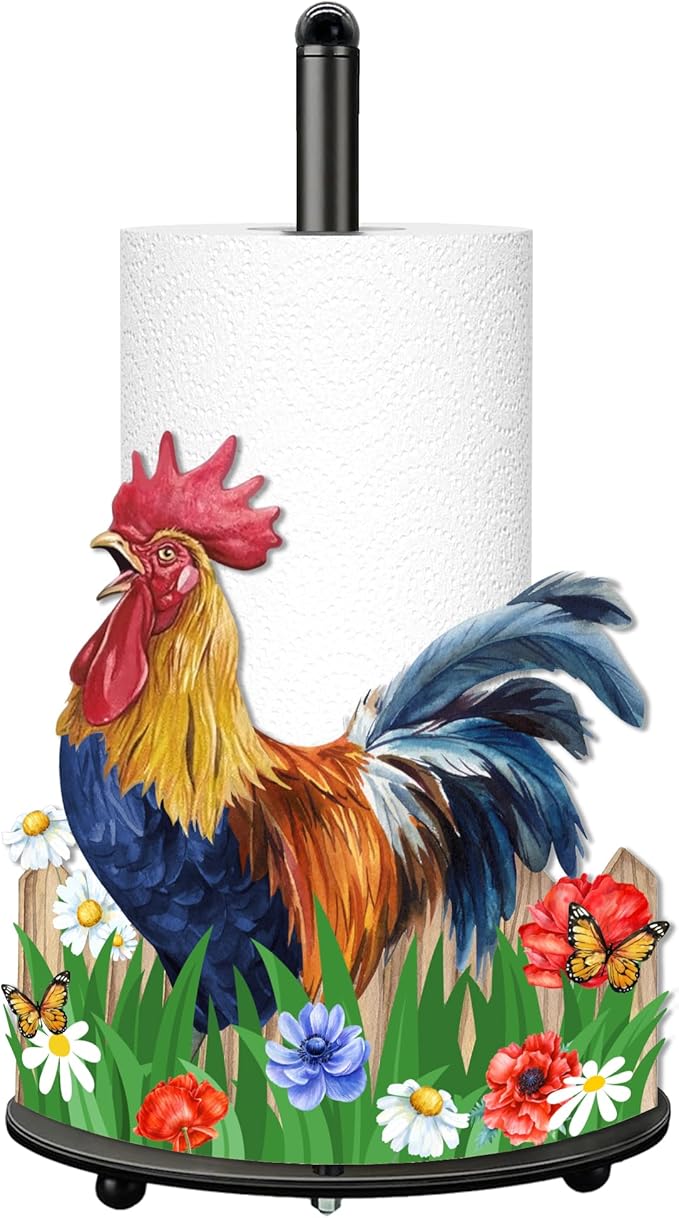 Rooster Paper Towel Holder, Rooster Decor for Countertop Cute Farmhouse Home Table, Housewarming Birthday Gifts for Farm