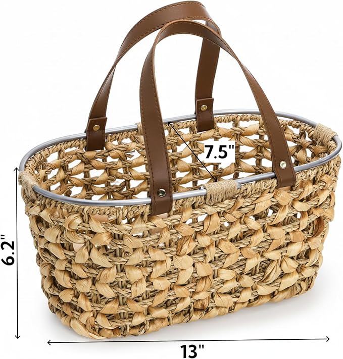 Goaste Egg Collecting Basket with Handle, 13 Inch Chicken Egg Storage Baskets, Handwoven Eggs Container for Gathering Fresh Eggs, Vintage Countertop Fruit Holder for Harvest, Kitchen, Living Room