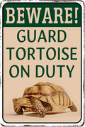 Tortoise Habitat Accessories Turtle Enclosure Decor - Outdoor Habitat Setup for Sulcata Tortoise, Beware Guard Tortoise On Duty Metal Tin Sign Gifts for Tortoise Lovers 8x12 Inch