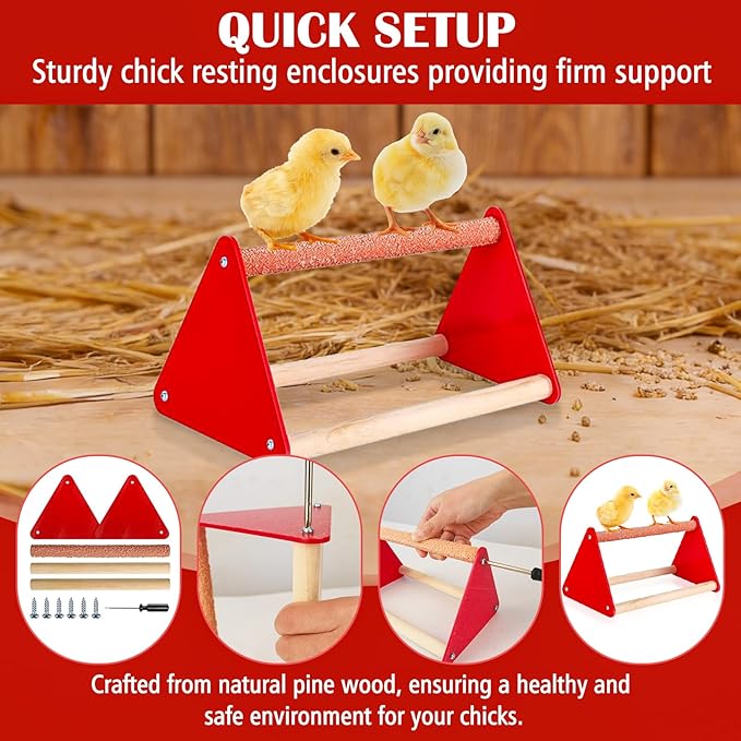 Chick Feeder and Waterer Kit with Chick Perch, Cool Chick Feeder and Waterer Set, Baby Chick Starter Kit with Chick Perch for Small Poultry Chicks Ducks Quail Pigeons Birds(RED)
