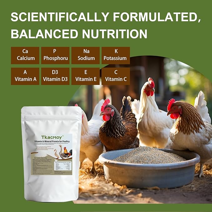 Poultry Probiotics + Vitamins + Minerals for Chickens,All-Natural Digestive Health & Immune Support Supplement for Hens,Turkeys - All Flock Ages Chicken Vitamins (7.05 oz)
