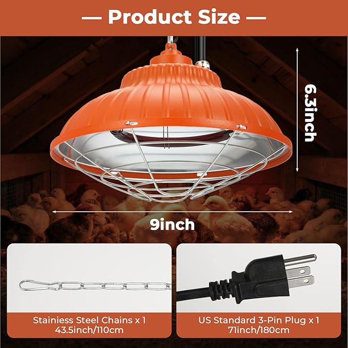 Chicken Heater Lamp, 175W/350W Dual-Mode Brooder Heater Bulb Chick Heater, Hanging Light Heated Adjustable Temp & Height for Chicks, Poultry & Ducklings