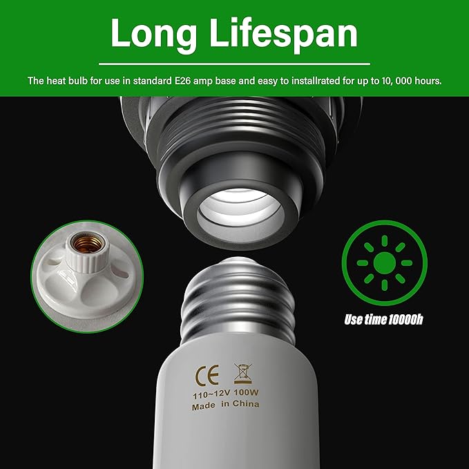 HealSmart Reptile Heat Lamp Bulb Ceramic Heat Emitter 100W No Light Emitting Brooder Coop Heater for Amphibian Pet & Incubating Chicken, White (Pack of 3)
