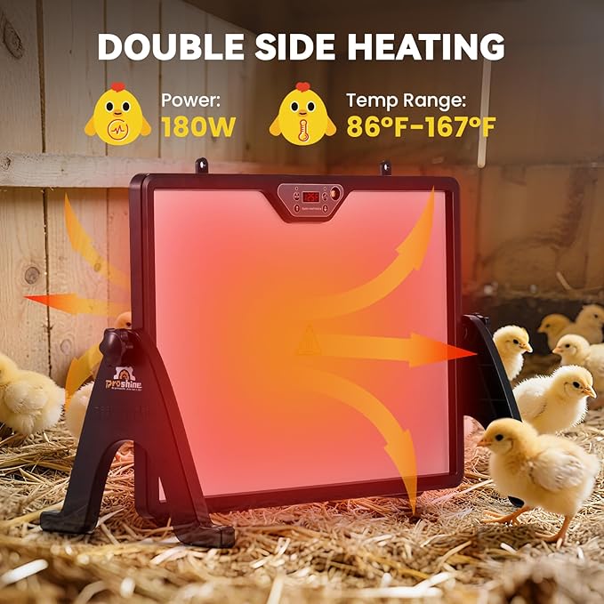 Chicken Coop Heater, 200W Chicken Heater with Remote Control, Double Side Heating + 360°Adjustable, Coop Heater with Timing Function, Adjustable Temp, Led for Chickens & Small Pets in Winter
