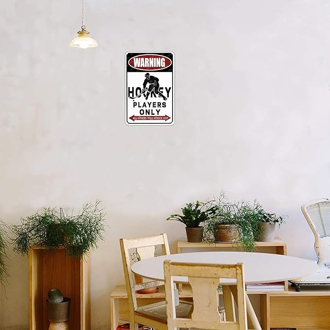 Metal Signs Warning Hockey Players Only All Others Will Struck Out Sign Vintage Aluminum Tin Sign Warning Sign Boys Baseball for Home Bedroom Bar Office Yard Wall Decor 12x8 Inch