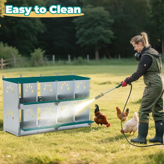 Chicken Nesting Boxes, Wall Mountable Metal Chicken Coop Nesting Box, Easy Egg Collection Roll Away Nesting Boxes Chicken, Roosting Boxes for Chickens, 8 Compartments