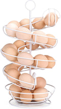 White Spiral Egg Holder Countertop, Metal Egg Skelter, Egg Dispenser Rack with Storage Basket for Countertop, Kitchen