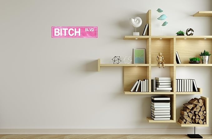 Retro Girl Pink Tin Metal Sign Bitch Blvd Bold Statement Wall Decor for Home Vintage Bar or Dorm Unique Gift Idea for Friends 4x16 in