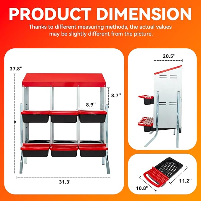 Erinnyees Chicken Nesting Box, 6 Compartment Metal Chicken Laying Box, Hen Brooder Box with Egg Collection for Chicken Coop, Wall Mount or Free Standing, Red