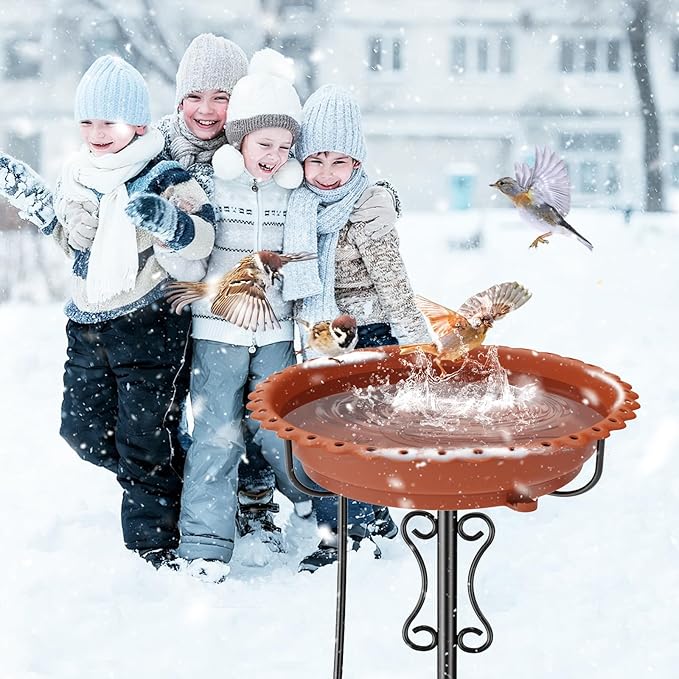 Heated Bird Baths for Outdoors Winter,100W Heated Bird Bath Bowl for Outside Thermostatically Controlled Water Heated Birdbath with Metal 5-Prong Base for Garden Patio Yard (Brown)