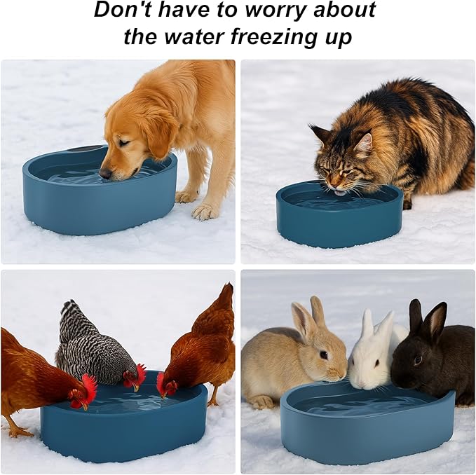 Large Heated Water Bowl for Dog & Cat, Outdoor Heated Dog Bowl with Chew Resistant Power Cord, Waterproof Heated Pet Bowl Smart Thermal-Dish in Winter for Dog Cat Chicken Birds, 125 OZ UL Certified