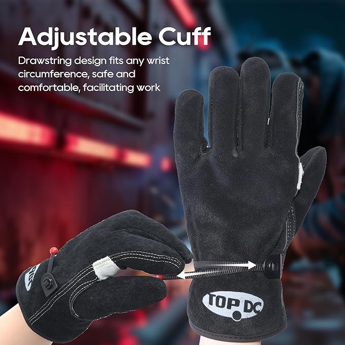 TOPDC 2 Pairs Leather Work Gloves for Men or Women, Cowhide Leather Gloves for Gardening, Tig/Mig Welding, Chainsaw, Farm, Ranch, Reinforced Palm, Adjustable Cuff, Cotton Lining, Firm Grip & Durable