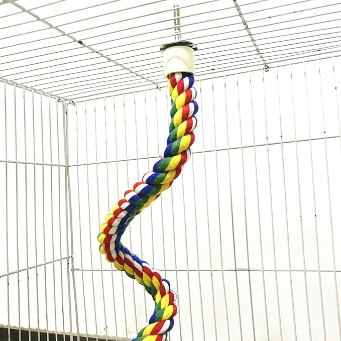 Bird Rope Perch & Birds Swing Set - Bird cage Accessories, Rope perches for Conures, Parrots,Cockatiel,Lovebird,Budgerigar,Parakeet perches for cage,Birds perches (2PCS Nipple 24inch)