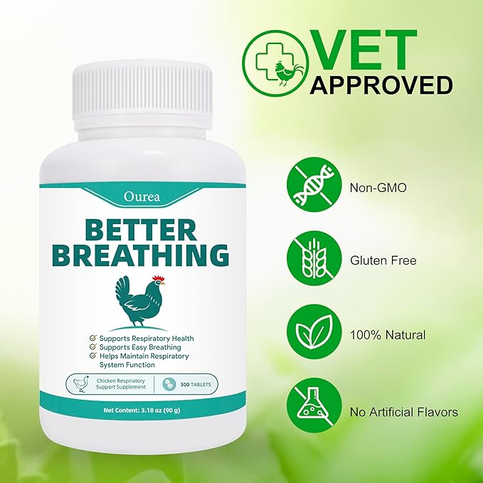 Chicken Breathing Supplement, Poultry Respiratory Aid Pills for All Breeds & Ages of Chickens - Support Wheezing, Coughing, Rapid Breathing, Lung Health - Gentle, Natural Formula - 300 Tablets
