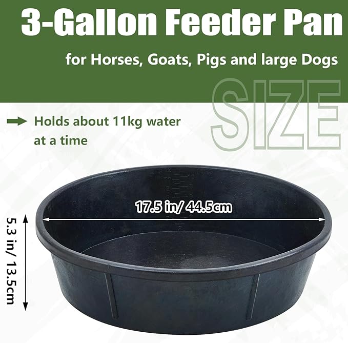Sadnyy 3 Pcs 12 Quart/ 3 Gallon Rubber Feeder Pan, Rubber Feed Pan Utility Horse Feed Bucket Dog Bowl Horse Feeder for Cats Dogs Goats Chicken Dust Bath Container Animal Feeding, 17.5 x 5.3 inches