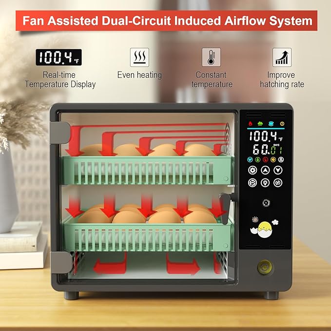 Incubators for Hatching 24 Eggs, Egg Incubator Automatic Egg Turner, Ultrasonic Atomized Humidifier, Chicken Incubator Temperature Control with 5 Automatic Incubation Modes, Auto Day Count