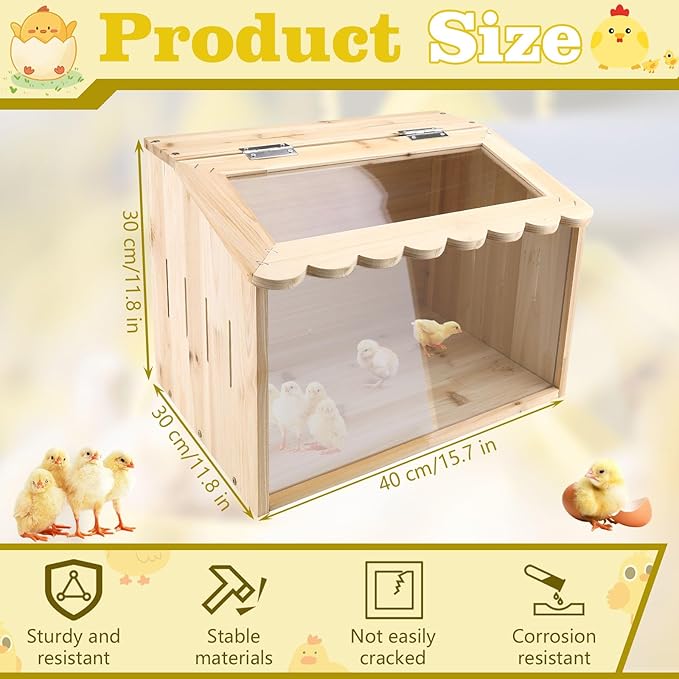Chicken Brooder Box, Large Wooden Brooder Box for Chicks, Chick Brooder Baby Chicken Supplies, Animal Playpen with Top for Chickens, Ducks, Quails, Hamsters (15.7''*11.8''*11.8'')