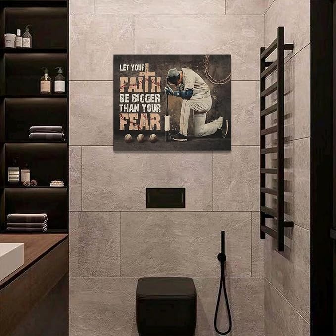 Christian Baseball Wall Art Sport Theme Teen Boy Room Wall Decor Inspirational Quotes Pictures Canvas Prints Artwork Baseball Decor For Boys Room Playroom Bedroom Gym Framed 20"x16"
