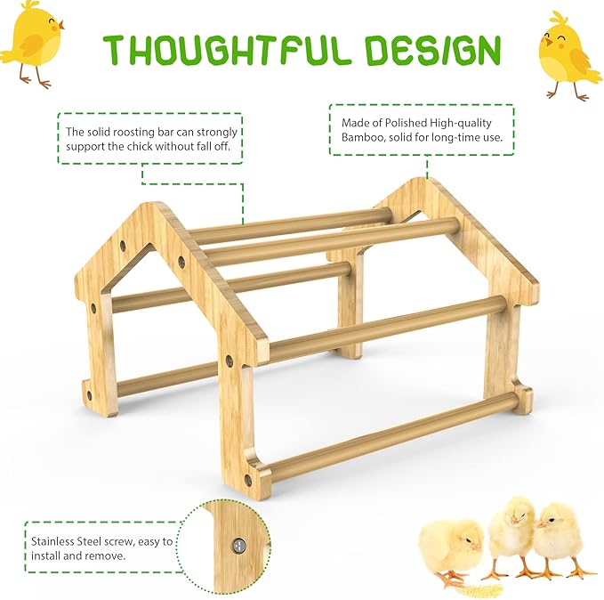 Bamboo Chicken Perch Set(4 Pack), Strong Roosting Bar for coop and brooder, Training Perch for Large Bird, Hens, Parrots, Macaw, Easy to Assemble and Clean, Fun Toys for Chicken