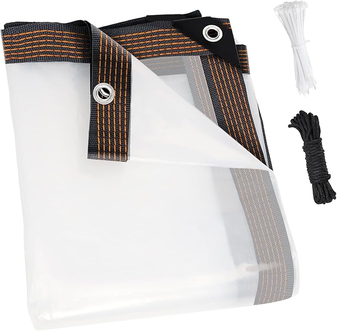 12x12ft Clear Tarp Heavy Duty Waterproof, Clear Vinyl Tarp with Grommets, Transparent Tarpaulin Vinyl for Patio Enclosure, Roofs, Greenhouse Plant, Chicken Coop Covers