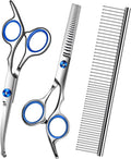 Dog Grooming Scissors with Safety Round Tip,Pet Grooming scissors Kit,Dog Shears for Grooming,Incude Thinning,Curved Grooming Scissors and Comb for dogs, cats.Suitable for The Right Hand