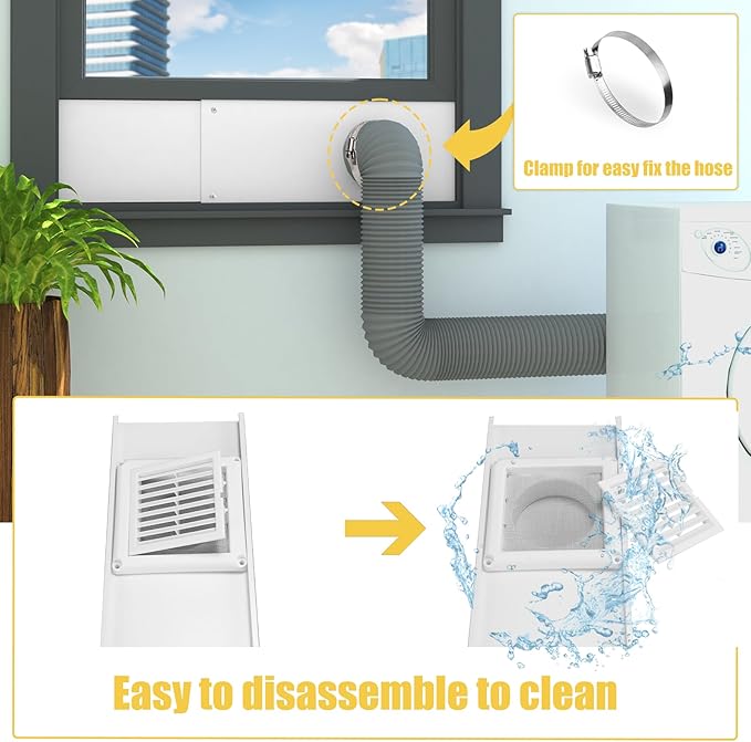 Dryer Vent Window Kit for 4in Dryer Vent Hose,with Weather-proof Dryer Air Vent Cover Stops Birds Nesting,Adjustable Window Vent Kit for Sliding Windows and Hung Windows Maximum 47inch