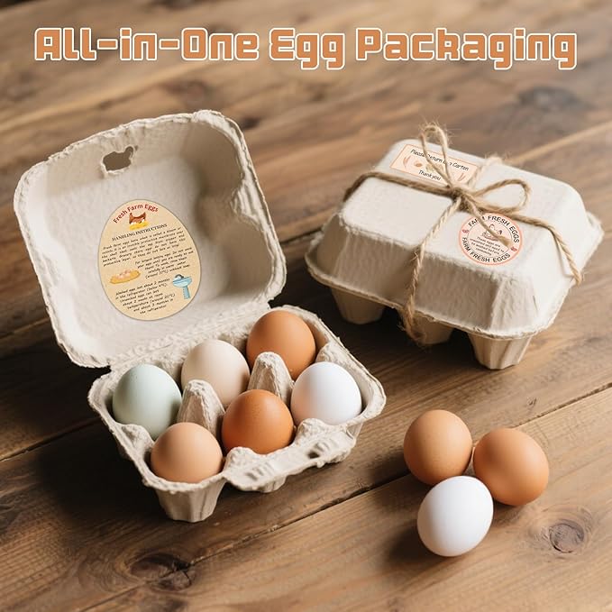 Fresh Farm Egg Packaging Set – Includes 500 Farm Fresh Eggs Carton Labels, 500 Please Return Carton Labels Stickers, 200 Double-Sided Egg Handling Instruction Cards