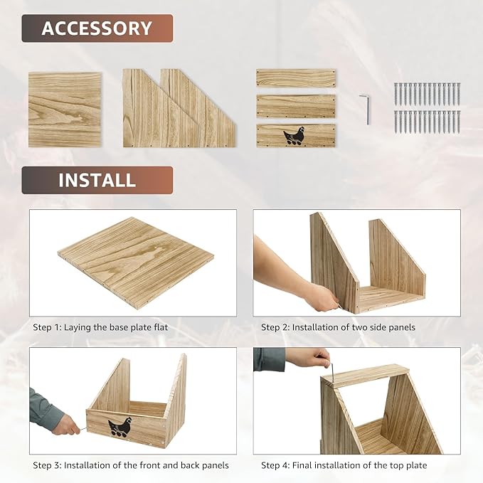 Nesting Boxes for Chickens - Wooden Chicken Nesting Box for Chicken Coop Accessories, Sturdy Wall Mount Egg Laying Box for Hens, Chickens, and Ducks（2 Pack）