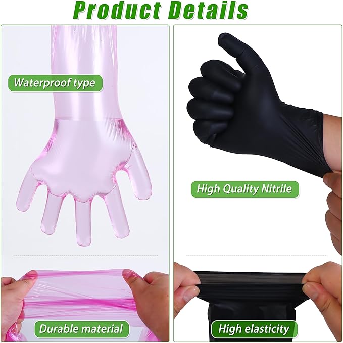 20 Pairs Field Dressing Gloves Kit Disposable Deer Gutting Cleaning Gloves Include Neck-Hanging Extra Long Glove and Short Nitrile Glove for Deer Processing Equipment