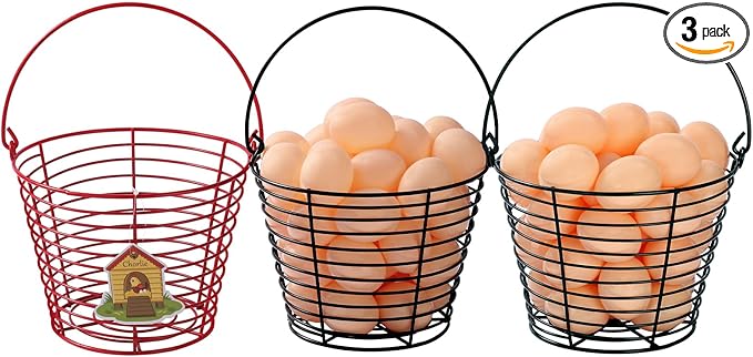 3 Pack 8 Inches Metal Mesh Wire Egg Collecting Basket with Handle Portable Garden Vegetable Fruit Storage Lightweight Hanging for Kitchen Farmhouse Gathering Picnic (MultiCorlor)