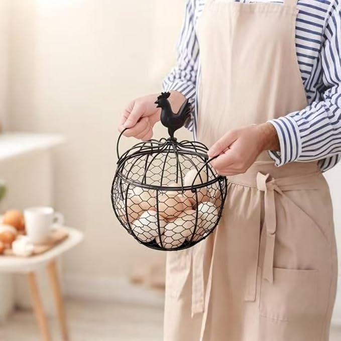Wire Egg Basket for Gathering Fresh Eggs with Handle | Metal Egg Holder Countertop | Farm Fresh Egg Collecting Basket and Storage Holder | Suitable for Kitchen, Countertop and Farm (About 36 Eggs)