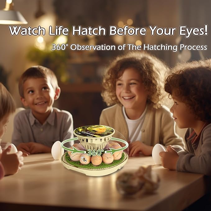 Smart Chicken Incubators for Hatching Eggs with Automatic Turner Small Poultry Duck Quail 12 Egg Incubator Temperature Control Display Hatcher Machine (Chirvy)