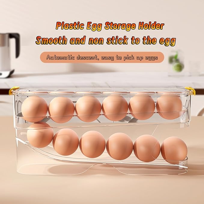 Egg Container for Refrigerator Clear Stackable Egg Holder for Kitchen Storage and Organization (Transparent, 2 Tier)
