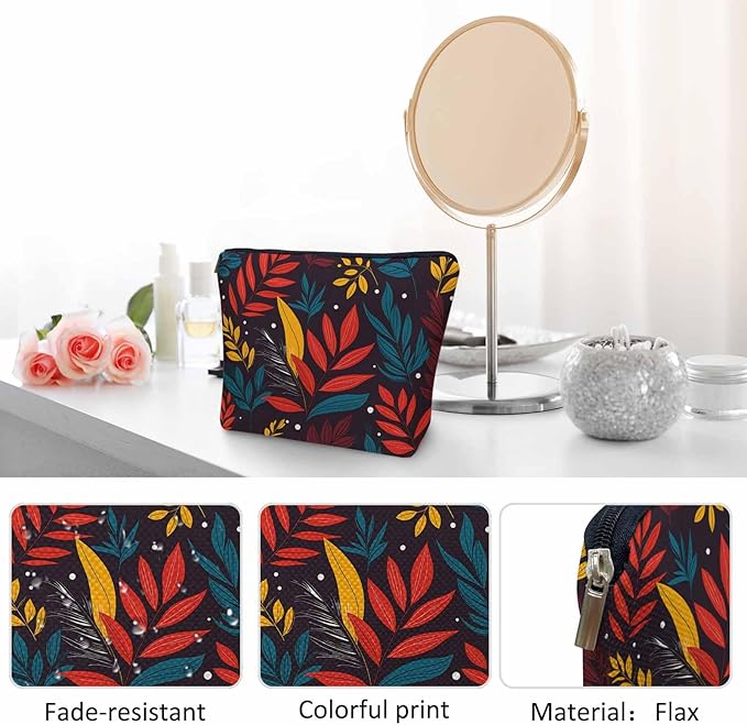 Woman Makeup Bag Tropical Leaves, Colorful Jungle Palm Leaves Makeup Bags Travel Cosmetic Bags Toiletry Makeup Organizer Pencil Pouch Make Up Cosmetic Bag For Owners Lady Birthday Gifts