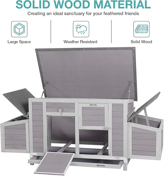Chicken Coop, Outdoor Hen House Poultry Cage with Nesting Box, Leakproof Pull Out Tray and UV-Resistant Roof (67" L x 25" W x 28" H)