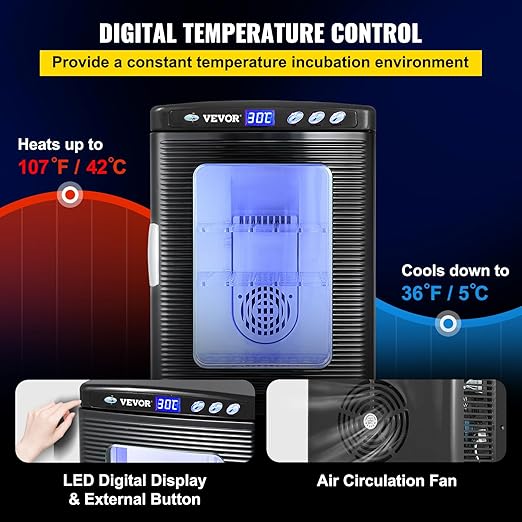 Happybuy Black Reptile Incubator 25L Scientific Lab Incubator Digital Incubator Cooling and Heating 5-42°C Reptile Egg Incubator 12V/110V Work for Small Reptiles