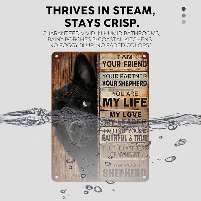 Vintage Black Dog Tin Sign I Am Your Friend Retro Shepherd Metal Poster Funny Nostalgic Wall Decor Wall Art For Home Cafe Bar Living Room Indoor Bedroom Man cave Garage 16 * 12In