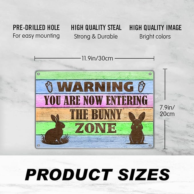 Warning Bunny Zone Metal Sign Funny Rabbit Decor For Lovers And Pet Owners Farmhouse Wall Decoration Easter Accent 12 x 8 Inch Indoor Aluminum Home Vintage Kitchen Art