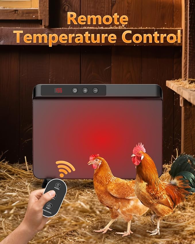TIMEBAL 2025 Smart Chicken Coop Heater with Adjustable Temperature Remote Control, 200 Watts Radiant Heat Flat Panel Heaters for Winter Heating,Adaptable to Timer and Temp Controllers (Black)