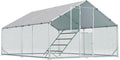 Large Walk-in Metal Chicken Coop, 10×20 FT Chicken Run with UV Cover, Split Feeding Door & Roosting Perch, for 20–30 Chickens