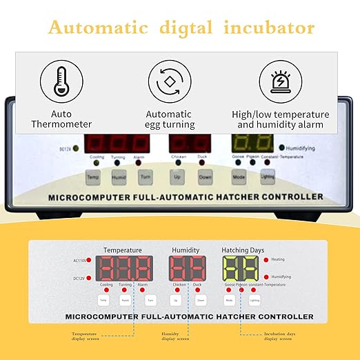 Egg Incubator ，Farm Egg Incubator with Automatic Egg Turning and Humidity Control，Industrial Brooding Machine Chicken Incubator ，Suitable for Chicken Duck Goose Quail Parrot Bird Eggs