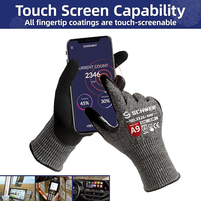 Schwer ANSI A9 High Level Cut Resistant Gloves, Black 2 Pairs（S）