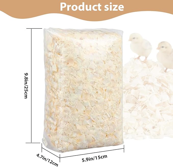 1LB/2LB Chicken Coop Bedding for Chicks– White Poplar Wood Shavings, Ultra-Absorbent Chick Brooder Bedding, Natural Odor-Control Wood Flakes for Keep Coop Dry Clean and Tidy (2LB)