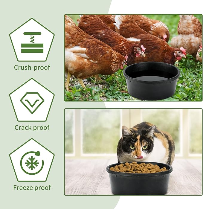 6Pcs Rubber Feed Pan, 1 Gallon Horse Feed Bucket Utility Feed Bucket, 10.6 x 4.1Inches Rubber Bowl Chicken Dust Bath Livestock Water Bowl for Pig Goat Chicken Dogs Farm Small Animal