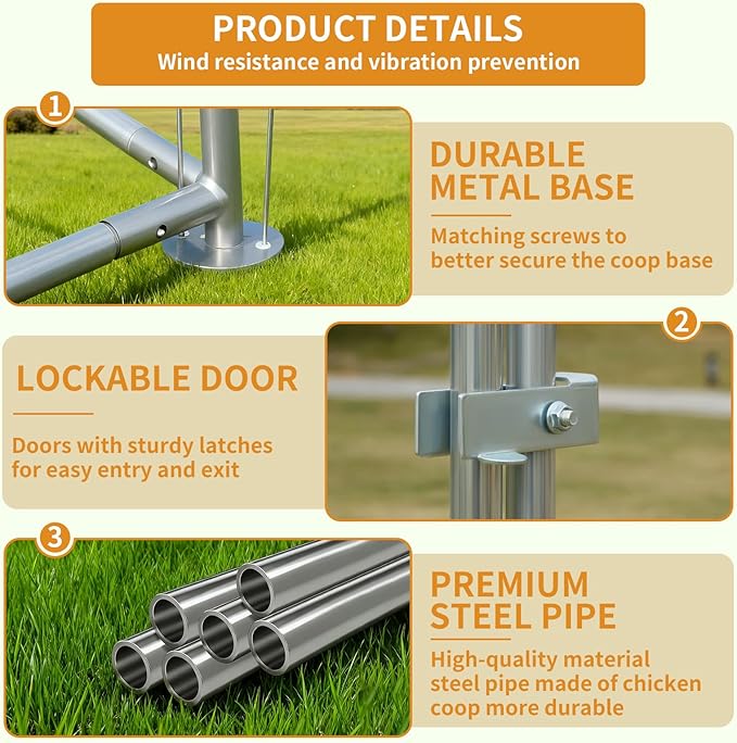 Large Chicken Coop, Metal Chicken Run for Yard with Feeding Door, 6.6 x 9.8 x 6.5 ft Chicken Coop Pen, Walk in Chicken Run for 6/10 Chickens Poultry Cage with Security Lock, Rabbit Cage for Outside