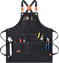 AFUN Work Aprons for Men with Large Pockets, Cotton Canvas Cross Back Heavy Duty Adjustable Tool Apron, Size M to XXL (Black)