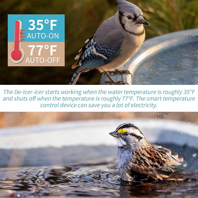 2Pack 250 Watt Pond De-Icer with Thermostat, Cast Aluminum Submersible Bird Bath Heater, Heated Chicken Water, Power Cord 9.8 Ft